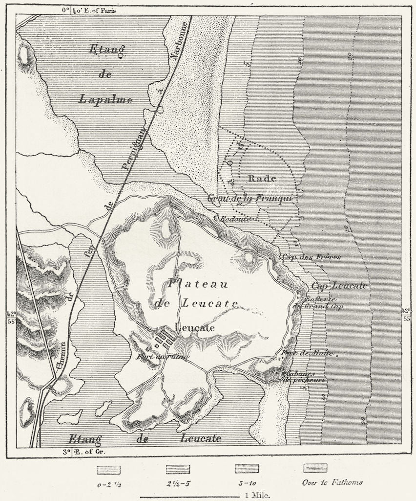 FRANCE. Leucate Roadstead Franqui, sketch map c1885 old antique plan chart